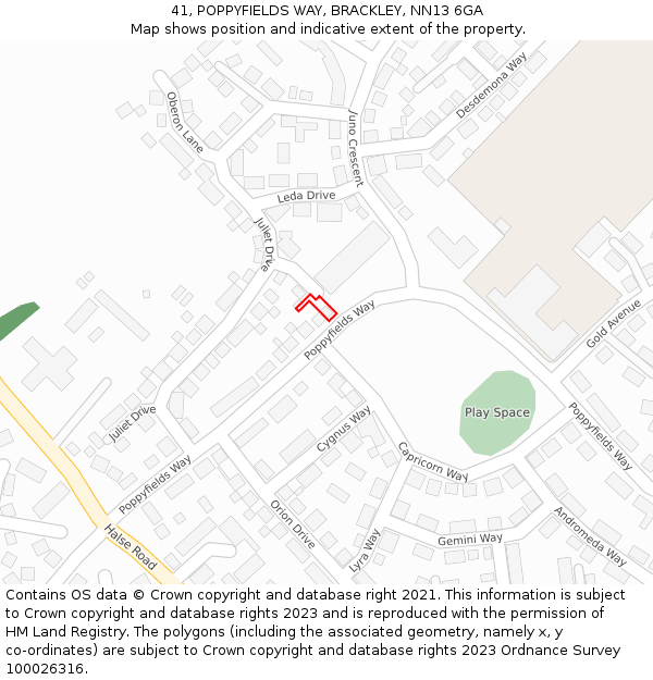 41, POPPYFIELDS WAY, BRACKLEY, NN13 6GA: Location map and indicative extent of plot