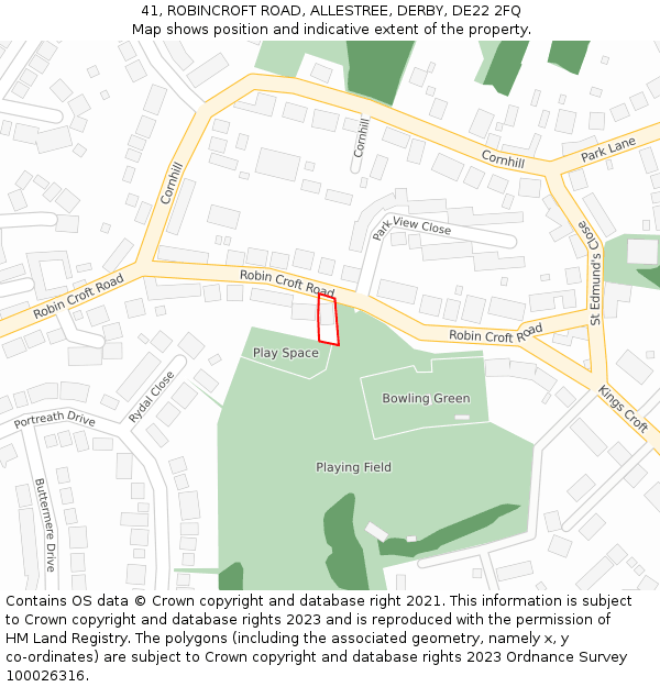 41, ROBINCROFT ROAD, ALLESTREE, DERBY, DE22 2FQ: Location map and indicative extent of plot