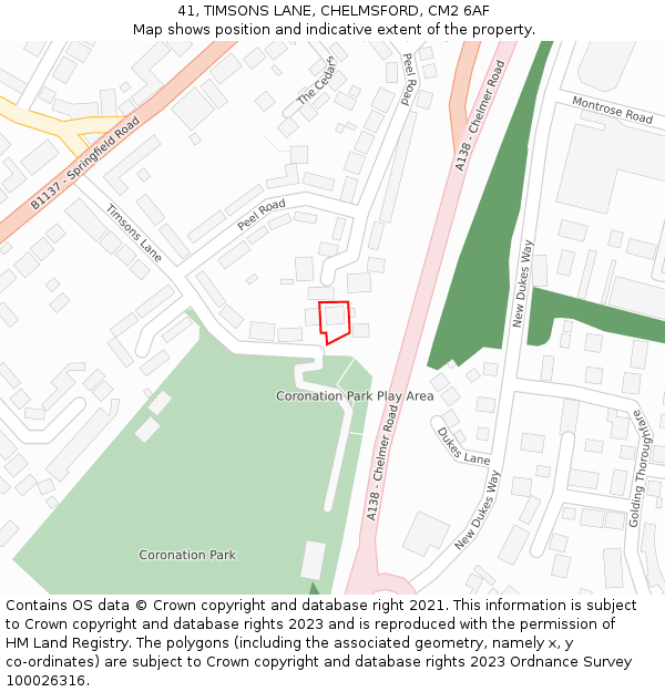 41, TIMSONS LANE, CHELMSFORD, CM2 6AF: Location map and indicative extent of plot