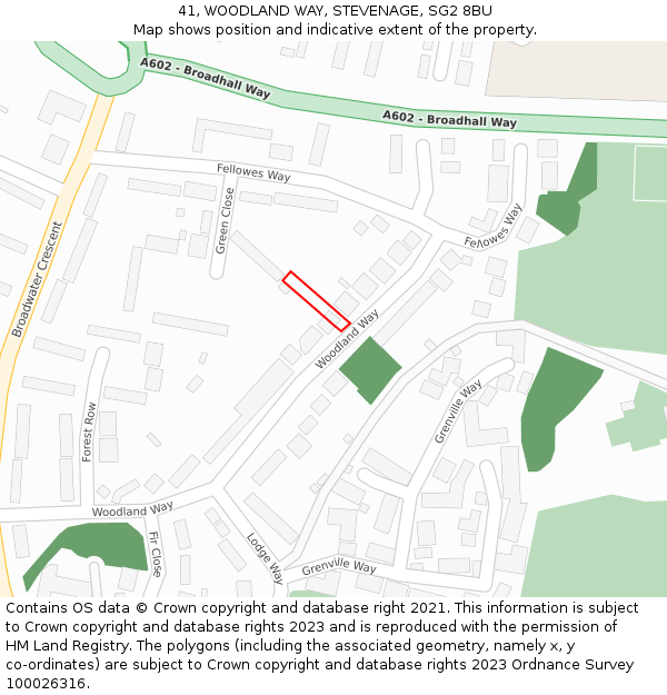 41, WOODLAND WAY, STEVENAGE, SG2 8BU: Location map and indicative extent of plot