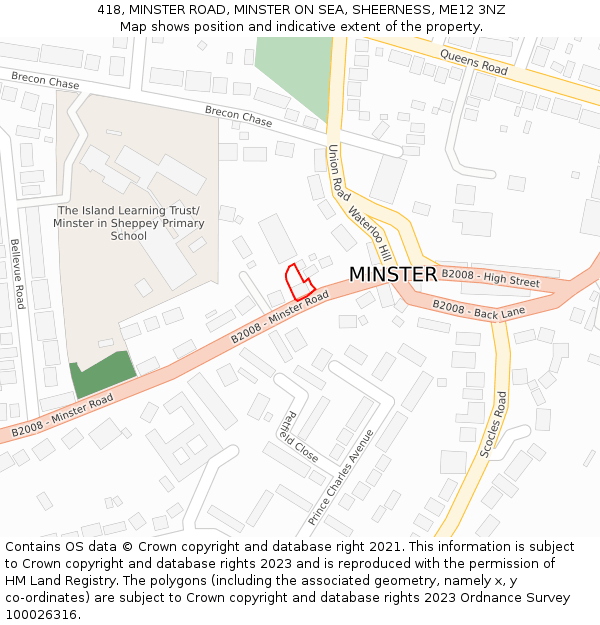 418, MINSTER ROAD, MINSTER ON SEA, SHEERNESS, ME12 3NZ: Location map and indicative extent of plot