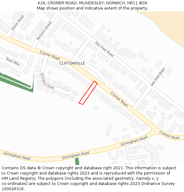 41A, CROMER ROAD, MUNDESLEY, NORWICH, NR11 8DA: Location map and indicative extent of plot