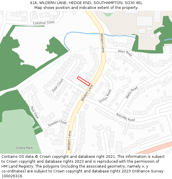 41A, WILDERN LANE, HEDGE END, SOUTHAMPTON, SO30 4EL: Location map and indicative extent of plot