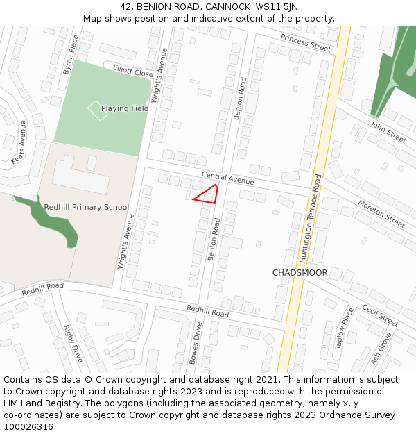 42, BENION ROAD, CANNOCK, WS11 5JN: Location map and indicative extent of plot