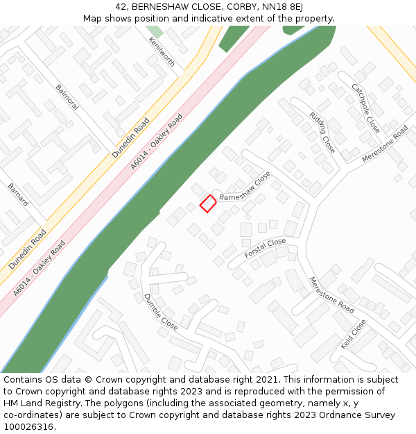 42, BERNESHAW CLOSE, CORBY, NN18 8EJ: Location map and indicative extent of plot