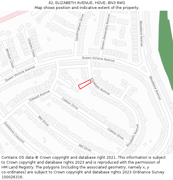 42, ELIZABETH AVENUE, HOVE, BN3 6WG: Location map and indicative extent of plot