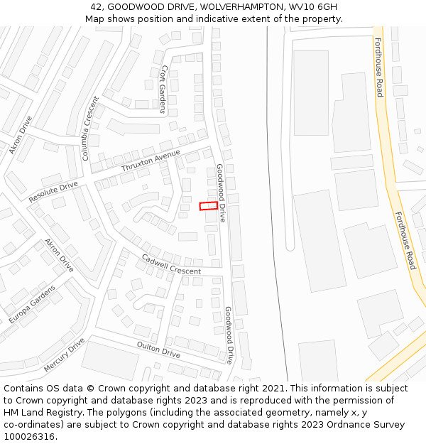 42, GOODWOOD DRIVE, WOLVERHAMPTON, WV10 6GH: Location map and indicative extent of plot
