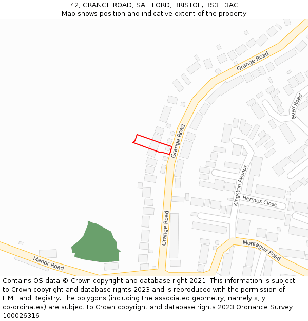 42, GRANGE ROAD, SALTFORD, BRISTOL, BS31 3AG: Location map and indicative extent of plot