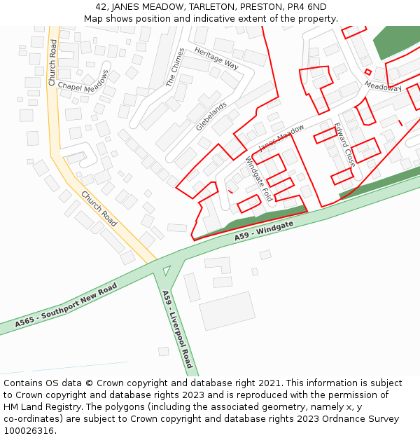 42, JANES MEADOW, TARLETON, PRESTON, PR4 6ND: Location map and indicative extent of plot