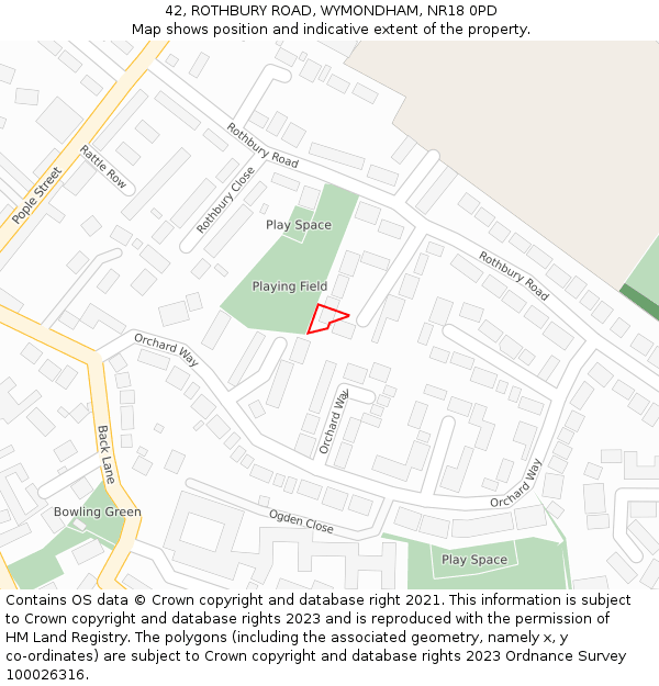 42, ROTHBURY ROAD, WYMONDHAM, NR18 0PD: Location map and indicative extent of plot