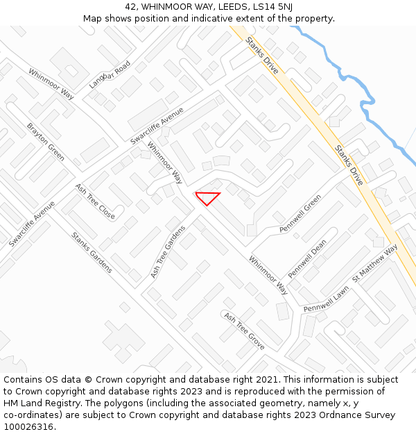 42, WHINMOOR WAY, LEEDS, LS14 5NJ: Location map and indicative extent of plot
