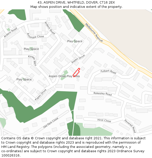 43, ASPEN DRIVE, WHITFIELD, DOVER, CT16 2EX: Location map and indicative extent of plot