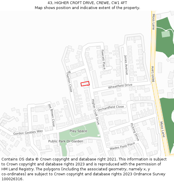 43, HIGHER CROFT DRIVE, CREWE, CW1 4FT: Location map and indicative extent of plot