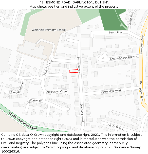 43, JESMOND ROAD, DARLINGTON, DL1 3HN: Location map and indicative extent of plot