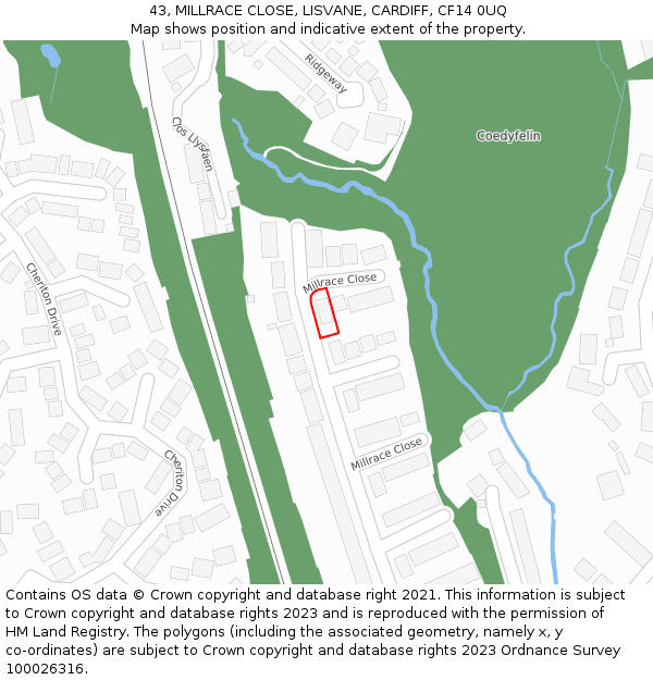 43, MILLRACE CLOSE, LISVANE, CARDIFF, CF14 0UQ: Location map and indicative extent of plot