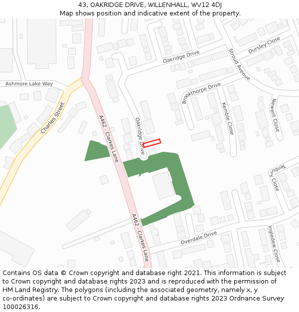 43, OAKRIDGE DRIVE, WILLENHALL, WV12 4DJ: Location map and indicative extent of plot