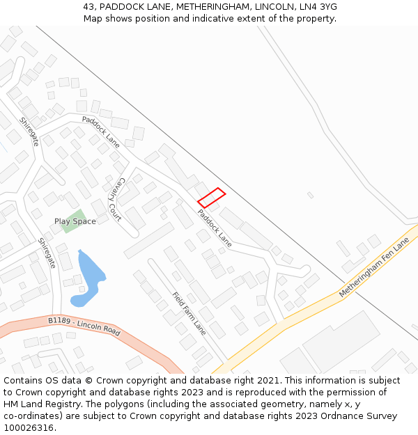 43, PADDOCK LANE, METHERINGHAM, LINCOLN, LN4 3YG: Location map and indicative extent of plot