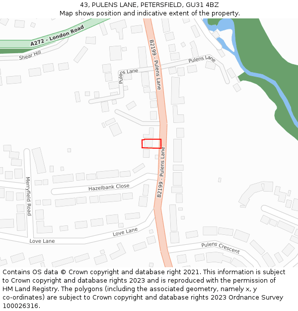 43, PULENS LANE, PETERSFIELD, GU31 4BZ: Location map and indicative extent of plot