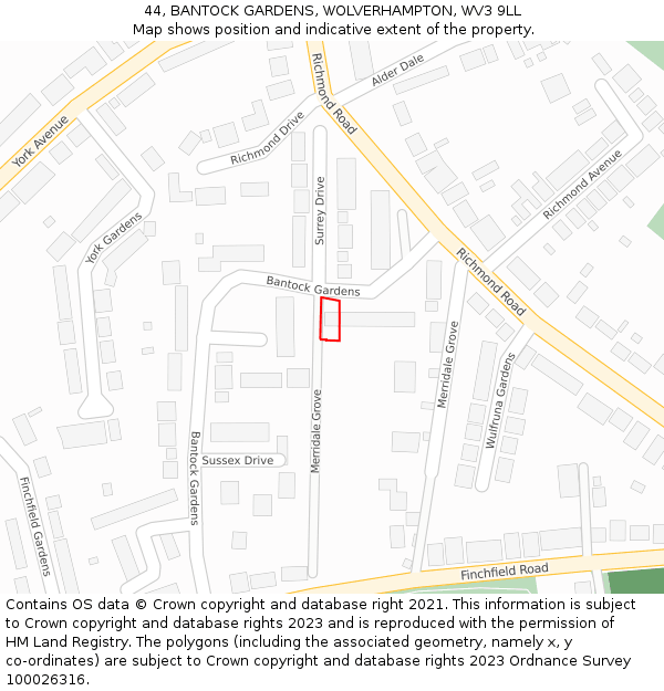 44, BANTOCK GARDENS, WOLVERHAMPTON, WV3 9LL: Location map and indicative extent of plot