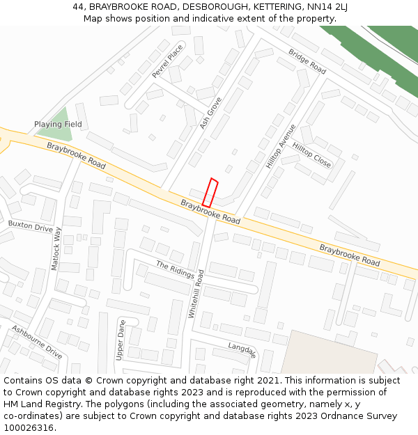 44, BRAYBROOKE ROAD, DESBOROUGH, KETTERING, NN14 2LJ: Location map and indicative extent of plot