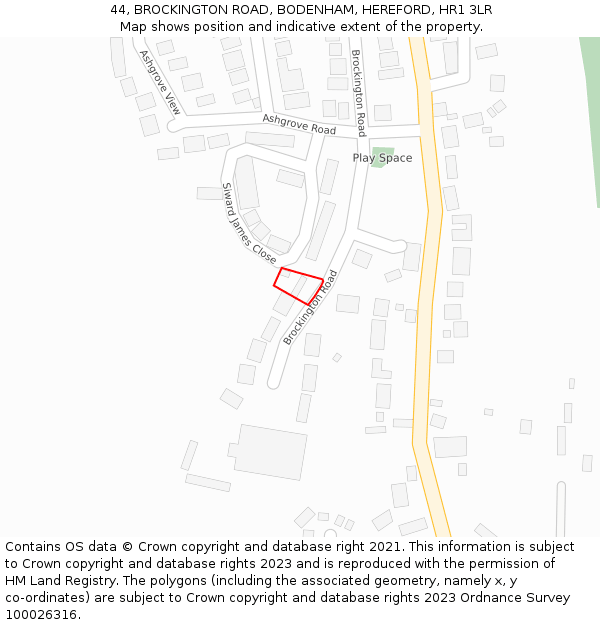 44, BROCKINGTON ROAD, BODENHAM, HEREFORD, HR1 3LR: Location map and indicative extent of plot