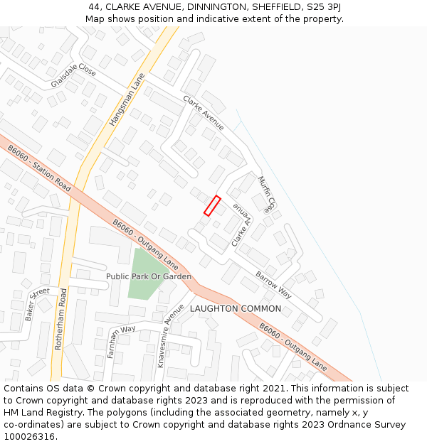 44, CLARKE AVENUE, DINNINGTON, SHEFFIELD, S25 3PJ: Location map and indicative extent of plot
