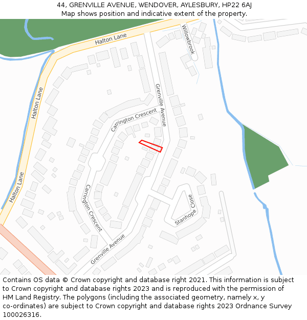 44, GRENVILLE AVENUE, WENDOVER, AYLESBURY, HP22 6AJ: Location map and indicative extent of plot