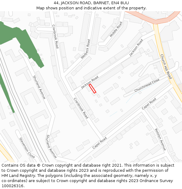 44, JACKSON ROAD, BARNET, EN4 8UU: Location map and indicative extent of plot