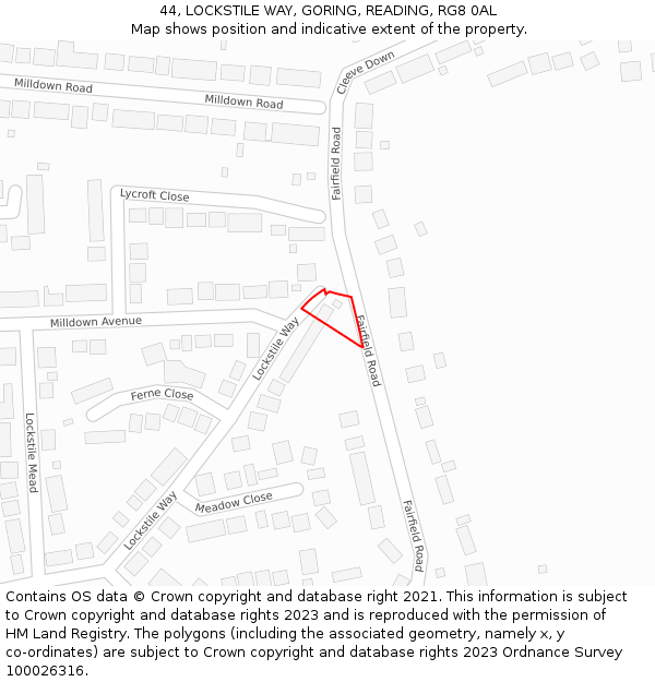 44, LOCKSTILE WAY, GORING, READING, RG8 0AL: Location map and indicative extent of plot