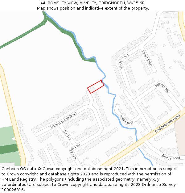 44, ROMSLEY VIEW, ALVELEY, BRIDGNORTH, WV15 6PJ: Location map and indicative extent of plot
