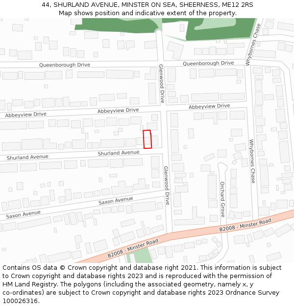 44, SHURLAND AVENUE, MINSTER ON SEA, SHEERNESS, ME12 2RS: Location map and indicative extent of plot