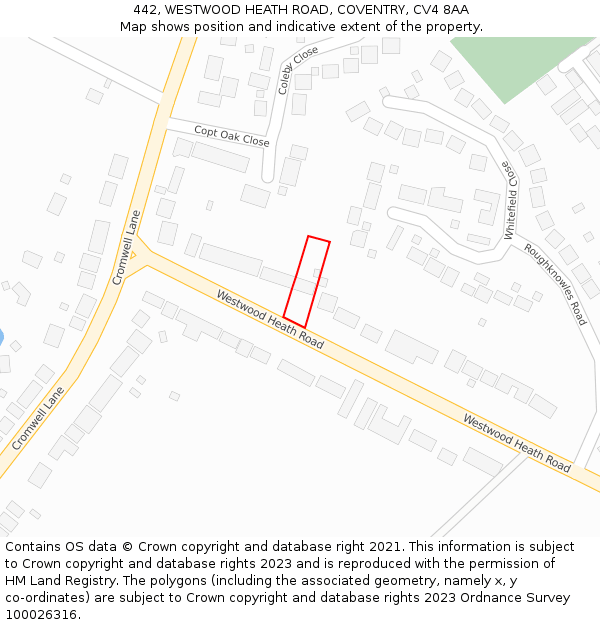442, WESTWOOD HEATH ROAD, COVENTRY, CV4 8AA: Location map and indicative extent of plot
