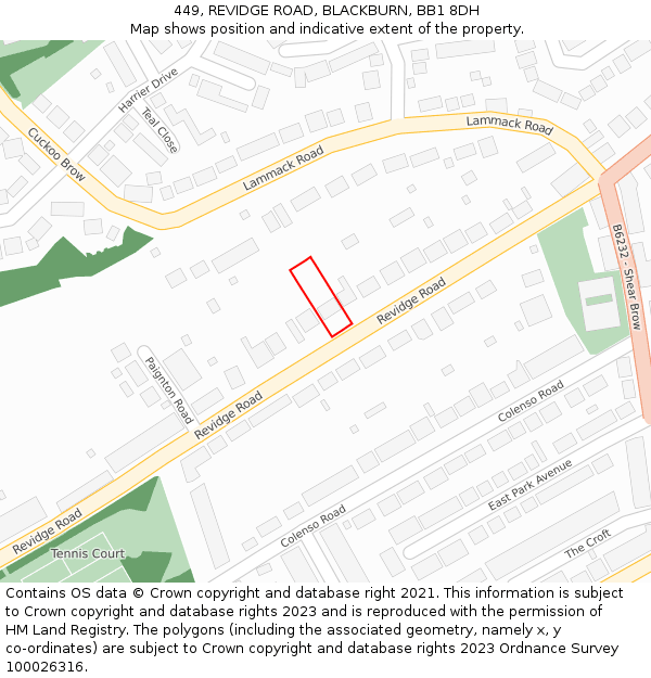 449, REVIDGE ROAD, BLACKBURN, BB1 8DH: Location map and indicative extent of plot