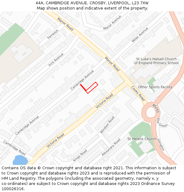 44A, CAMBRIDGE AVENUE, CROSBY, LIVERPOOL, L23 7XW: Location map and indicative extent of plot