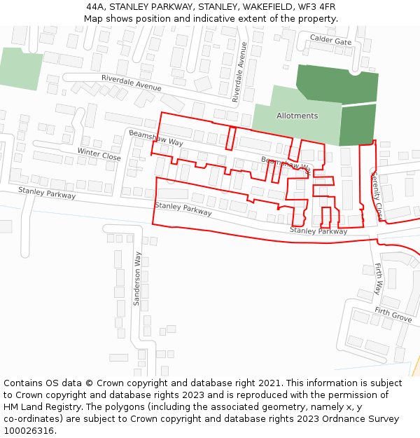 44A, STANLEY PARKWAY, STANLEY, WAKEFIELD, WF3 4FR: Location map and indicative extent of plot