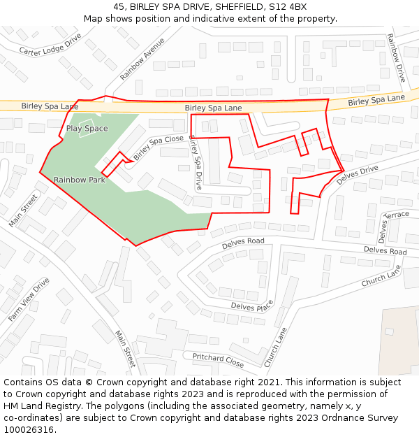 45, BIRLEY SPA DRIVE, SHEFFIELD, S12 4BX: Location map and indicative extent of plot
