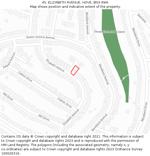 45, ELIZABETH AVENUE, HOVE, BN3 6WA: Location map and indicative extent of plot
