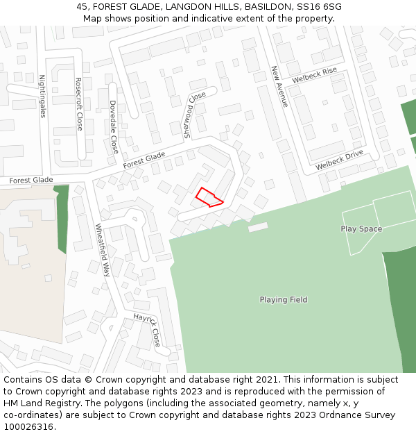 45, FOREST GLADE, LANGDON HILLS, BASILDON, SS16 6SG: Location map and indicative extent of plot