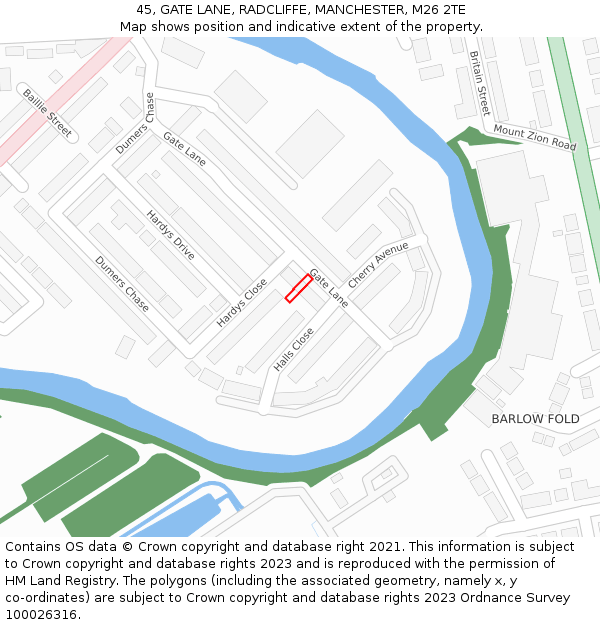 45, GATE LANE, RADCLIFFE, MANCHESTER, M26 2TE: Location map and indicative extent of plot