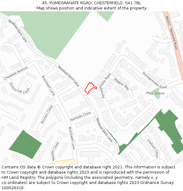 45, POMEGRANATE ROAD, CHESTERFIELD, S41 7BL: Location map and indicative extent of plot