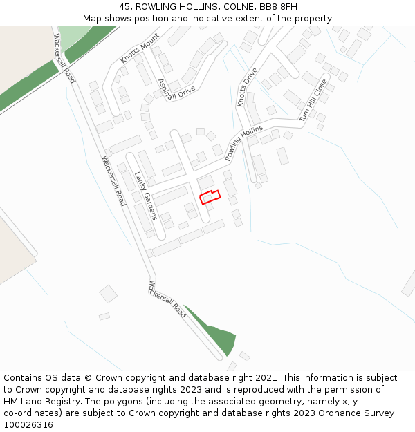 45, ROWLING HOLLINS, COLNE, BB8 8FH: Location map and indicative extent of plot