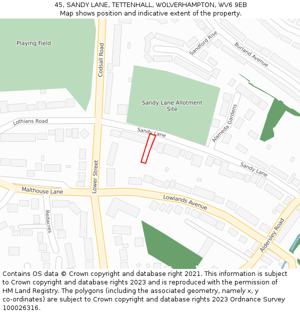 45, SANDY LANE, TETTENHALL, WOLVERHAMPTON, WV6 9EB: Location map and indicative extent of plot