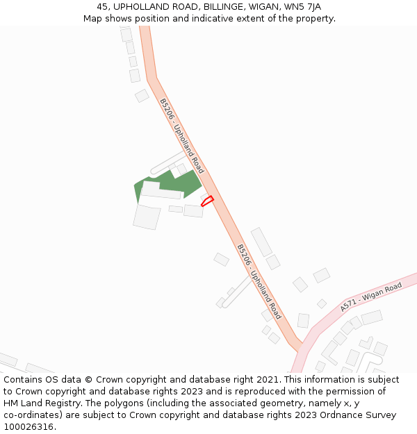 45, UPHOLLAND ROAD, BILLINGE, WIGAN, WN5 7JA: Location map and indicative extent of plot