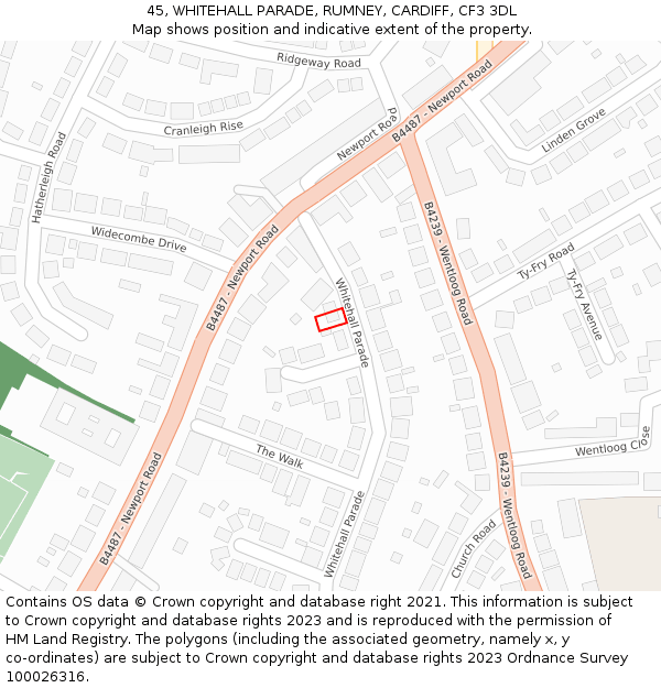 45, WHITEHALL PARADE, RUMNEY, CARDIFF, CF3 3DL: Location map and indicative extent of plot
