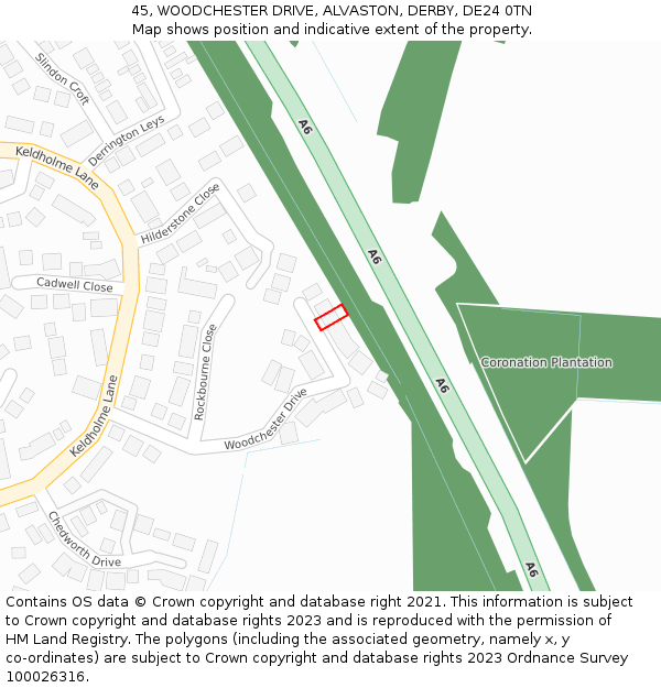 45, WOODCHESTER DRIVE, ALVASTON, DERBY, DE24 0TN: Location map and indicative extent of plot