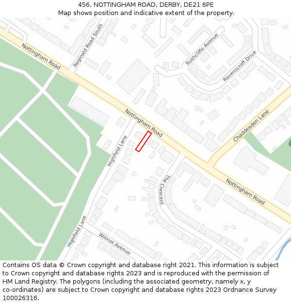 456, NOTTINGHAM ROAD, DERBY, DE21 6PE: Location map and indicative extent of plot
