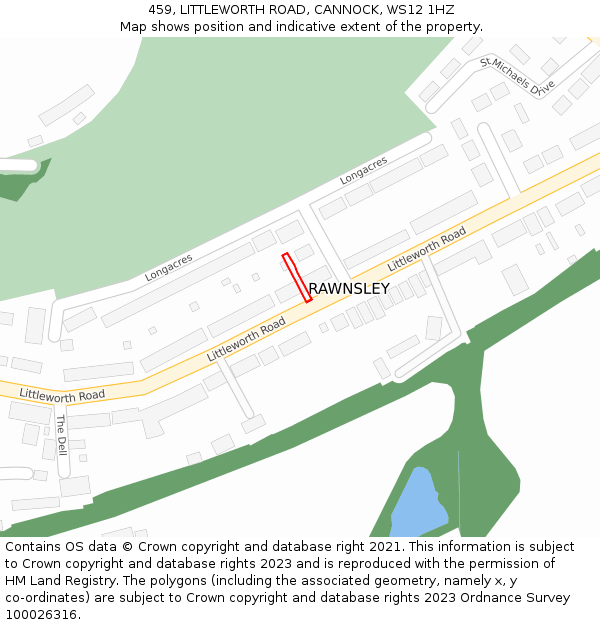 459, LITTLEWORTH ROAD, CANNOCK, WS12 1HZ: Location map and indicative extent of plot