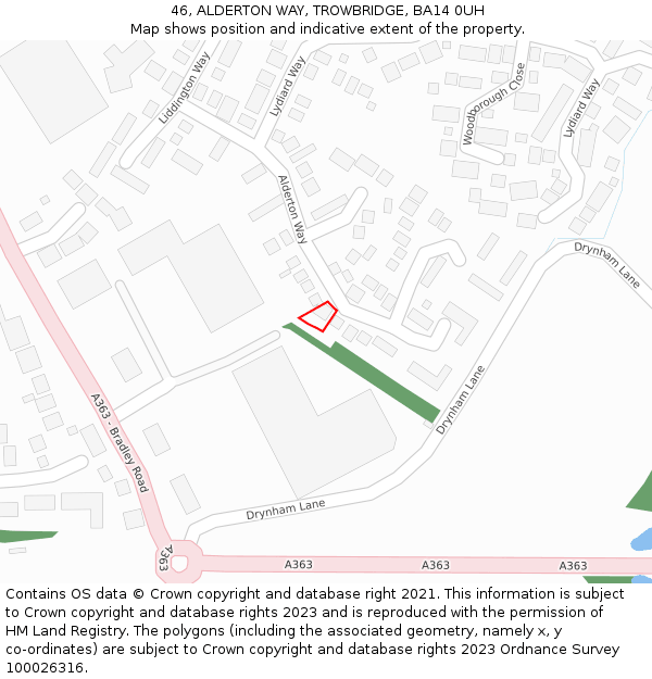 46, ALDERTON WAY, TROWBRIDGE, BA14 0UH: Location map and indicative extent of plot