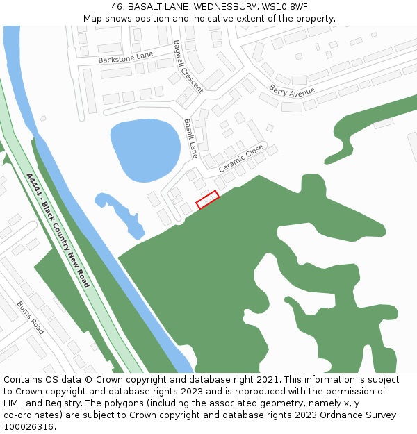 46, BASALT LANE, WEDNESBURY, WS10 8WF: Location map and indicative extent of plot