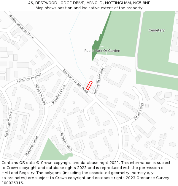 46, BESTWOOD LODGE DRIVE, ARNOLD, NOTTINGHAM, NG5 8NE: Location map and indicative extent of plot
